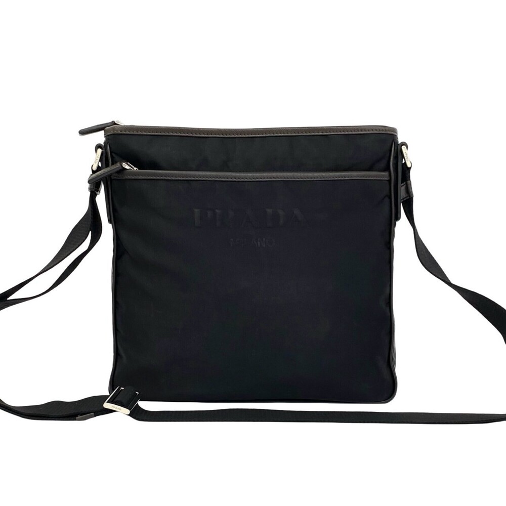 PRADA shoulder bag with triangular logo hardware, Tessuto nylon, and Saffiano...